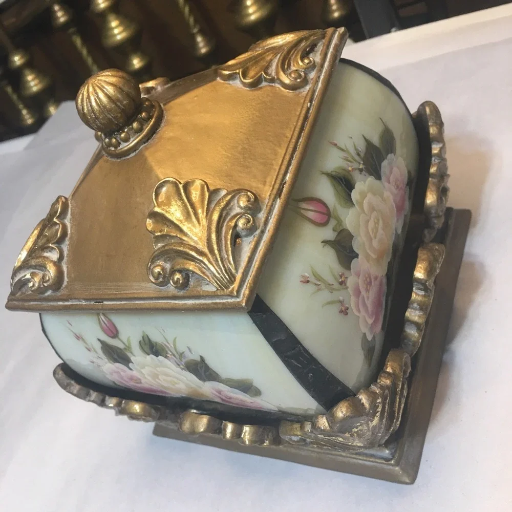 VTG Storage Box Or Tea Lite Holder With Handpainted Roses Cottage Shabby Chic